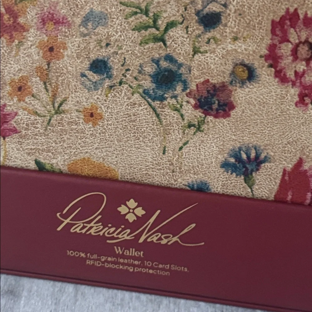 Patricia Nash Cauchy Leather Frame Wallet Floral Prairie Rose RFID Tan Red